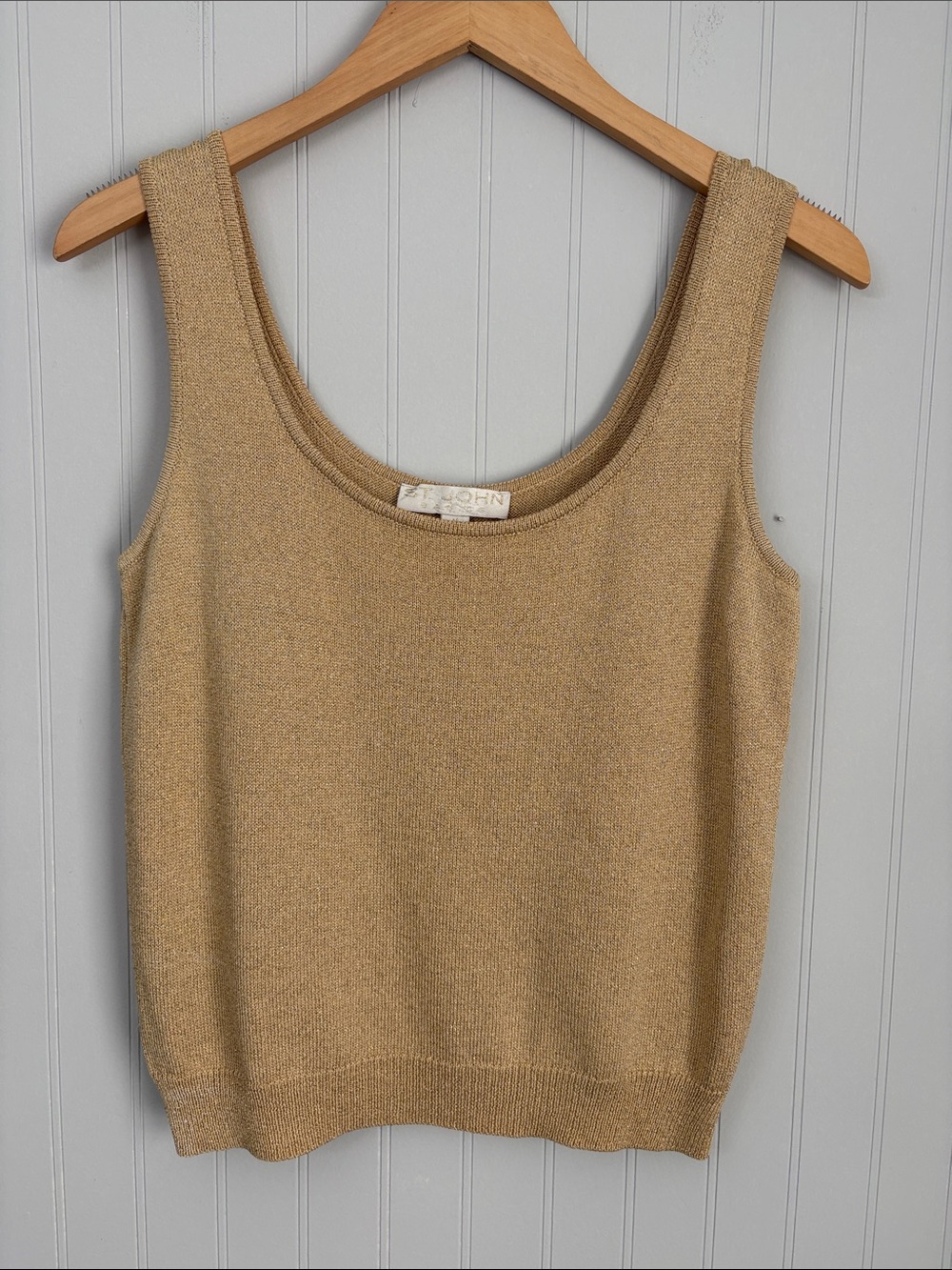 St. John Basics Sleeveless Sparkle Tank Top Women Size Medium Gold